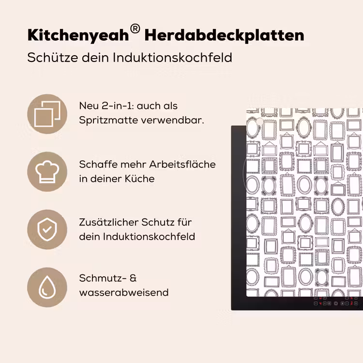 Lijsten - Patroon - Decoratie - Schets - Zwart-wit Inductie beschemer met haakjes klein -ky-usp-de