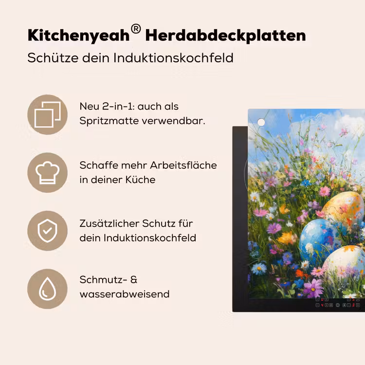 Grasveld - Eieren - Bloemen Inductie beschemer met haakjes klein -ky-usp-de