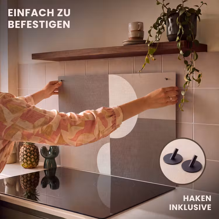 2-in-1 Herdabdeckplatte & Spritzschutz - Raster - Halbkreise - Kontrast - Raster - Halve cirkels - Contrast Inductie beschemer met haakjes klein