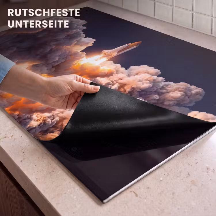 2-in-1 Herdabdeckplatte & Spritzschutz - Raumfahrzeug – Start – Sterne - Ruimtevaartuig - Lancering - Sterren Inductie beschemer met haakjes klein