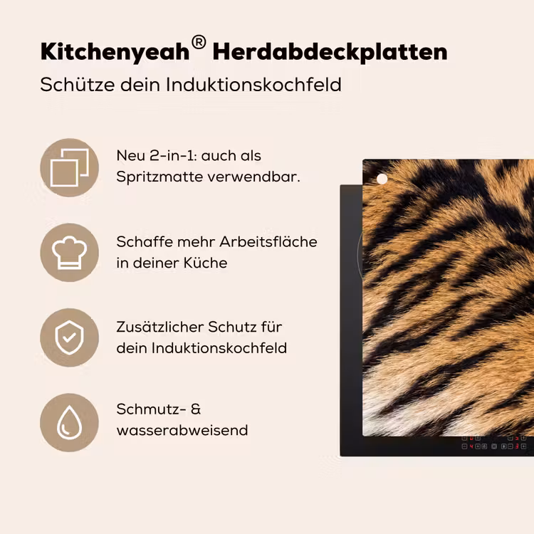 Realistisch - Tijgervacht - Zwart Inductie beschemer met haakjes klein -ky-usp-de