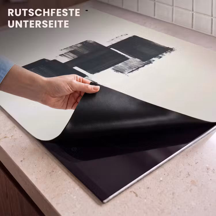 2-in-1 Herdabdeckplatte & Spritzschutz - Rechtecke - Pinselstriche - Abstrakt - Schwarz - Rechthoeken - Penseelstreken - Abstract - Zwart Inductie beschemer met haakjes klein