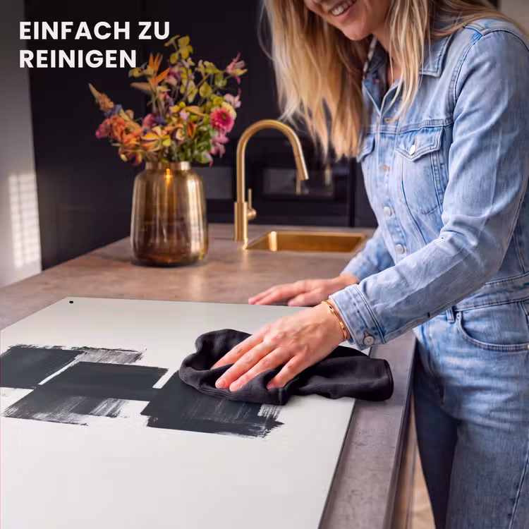 2-in-1 Herdabdeckplatte & Spritzschutz - Rechtecke - Pinselstriche - Abstrakt - Schwarz - Rechthoeken - Penseelstreken - Abstract - Zwart Inductie beschemer met haakjes klein