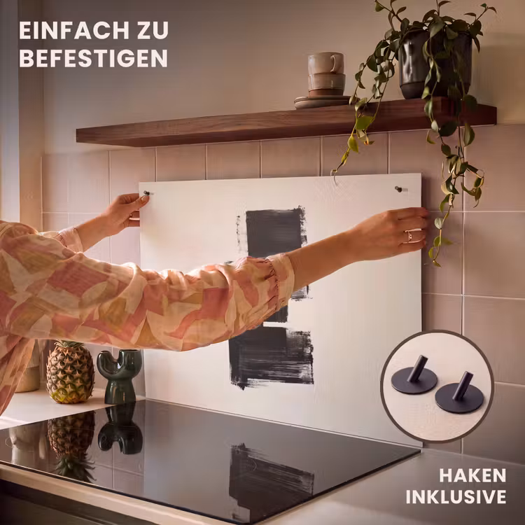 2-in-1 Herdabdeckplatte & Spritzschutz - Rechtecke - Pinselstriche - Abstrakt - Schwarz - Rechthoeken - Penseelstreken - Abstract - Zwart Inductie beschemer met haakjes klein