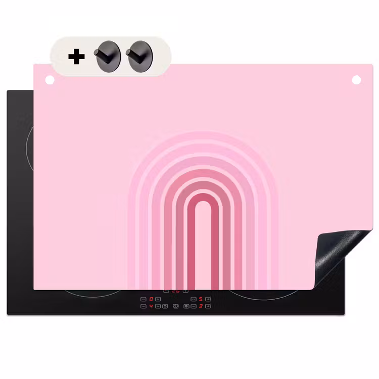 Regenboog - Roze - Abstract - Modern - Minimalistisch Inductie beschemer met haakjes klein -3d