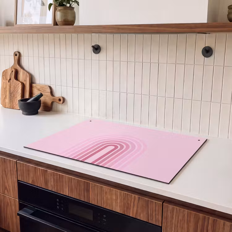 Regenboog - Roze - Abstract - Modern - Minimalistisch Inductie beschemer met haakjes klein -sfeer1