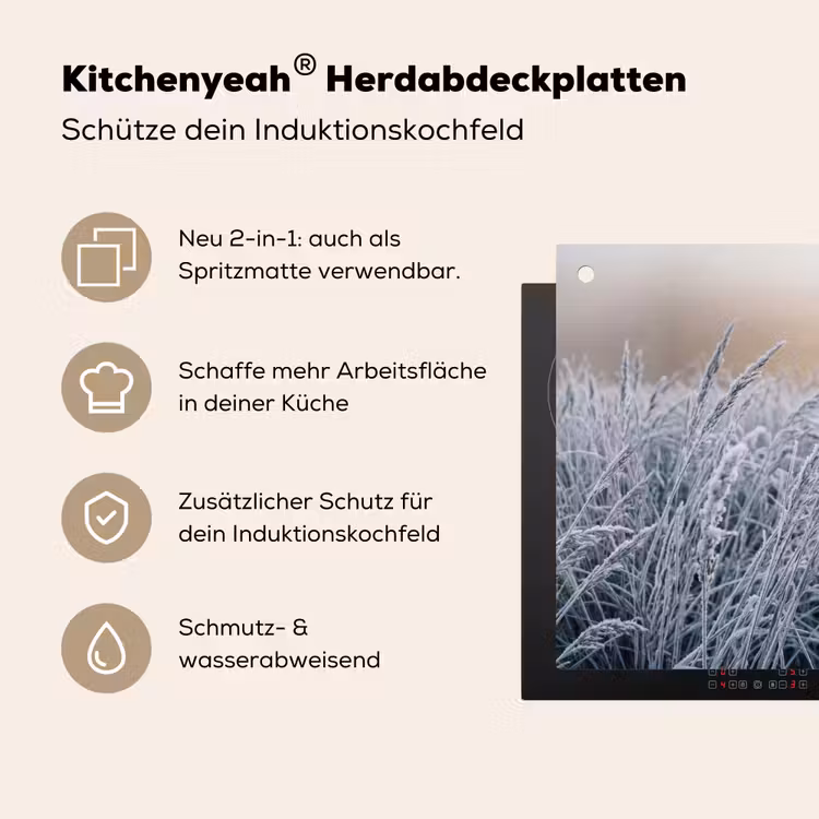 Rijp - Gras - Kristallen - Winter - Minimalistisch Inductie beschemer met haakjes klein -ky-usp-de