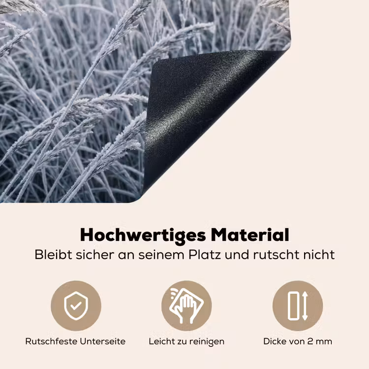 Rijp - Gras - Kristallen - Winter - Minimalistisch Inductie beschemer met haakjes klein -ky-onderkant-de