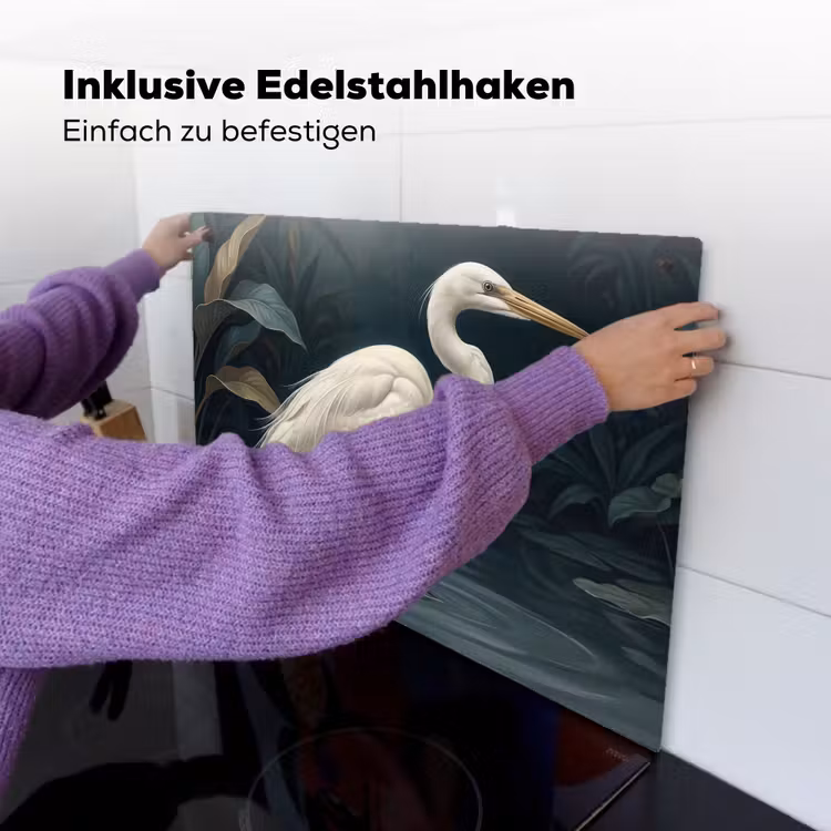Reiger - Water - Natuur - Modern - Wit Inductie beschemer met haakjes klein -ky-ophangen-de