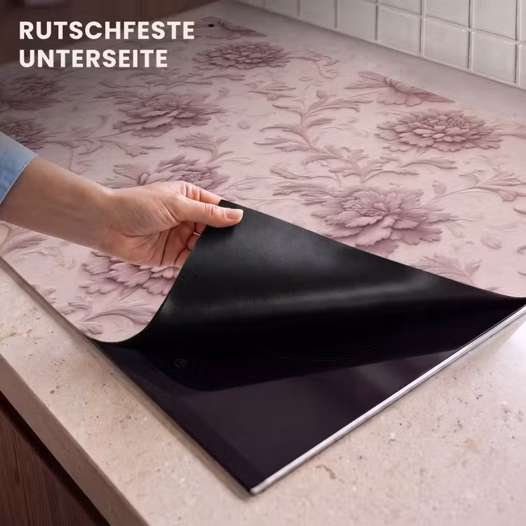 2-in-1 Herdabdeckplatte & Spritzschutz - Relief - Pfingstrosen - Rosa - Reliëf - Pioenrozen - Roze Inductie beschemer met haakjes klein 777