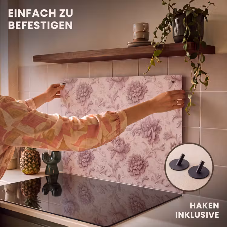 2-in-1 Herdabdeckplatte & Spritzschutz - Relief - Pfingstrosen - Rosa - Reliëf - Pioenrozen - Roze Inductie beschemer met haakjes klein 777
