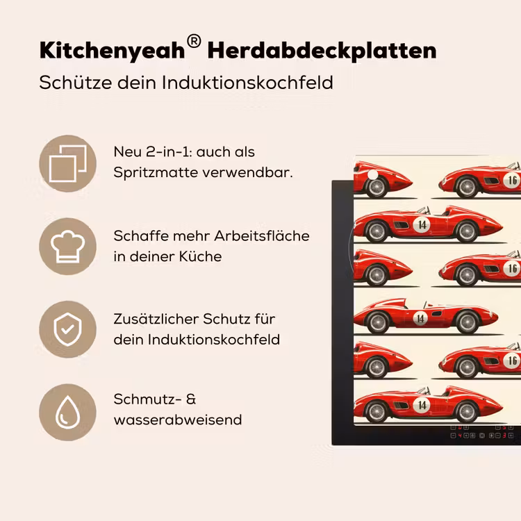 Raceauto - Retro - Rood Inductie beschemer met haakjes klein 777 -ky-usp-de