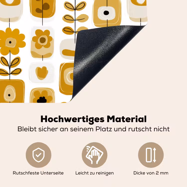 Retro - Abstract - Bloemen - Okergeel Inductie beschemer met haakjes klein 777 -ky-onderkant-de