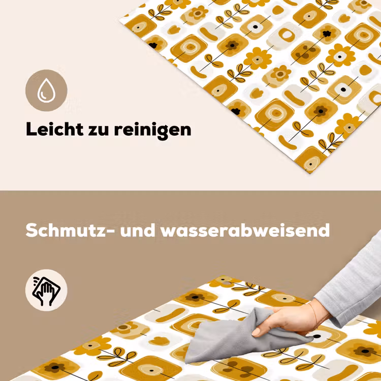 Retro - Abstract - Bloemen - Okergeel Inductie beschemer met haakjes klein 777 -ky-schoon-de