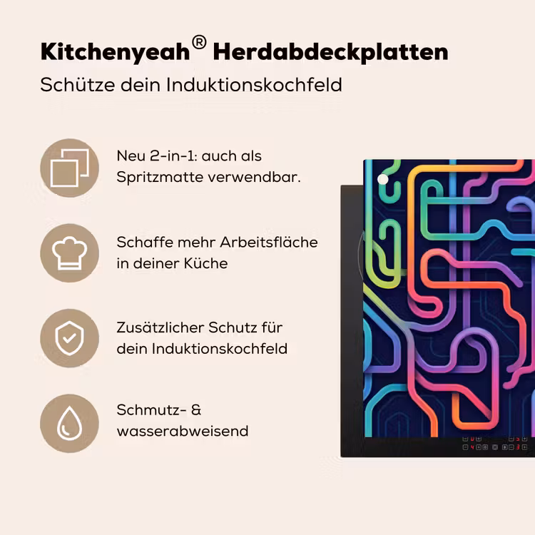 Retro - Abstract - Neon Inductie beschemer met haakjes klein -ky-usp-de