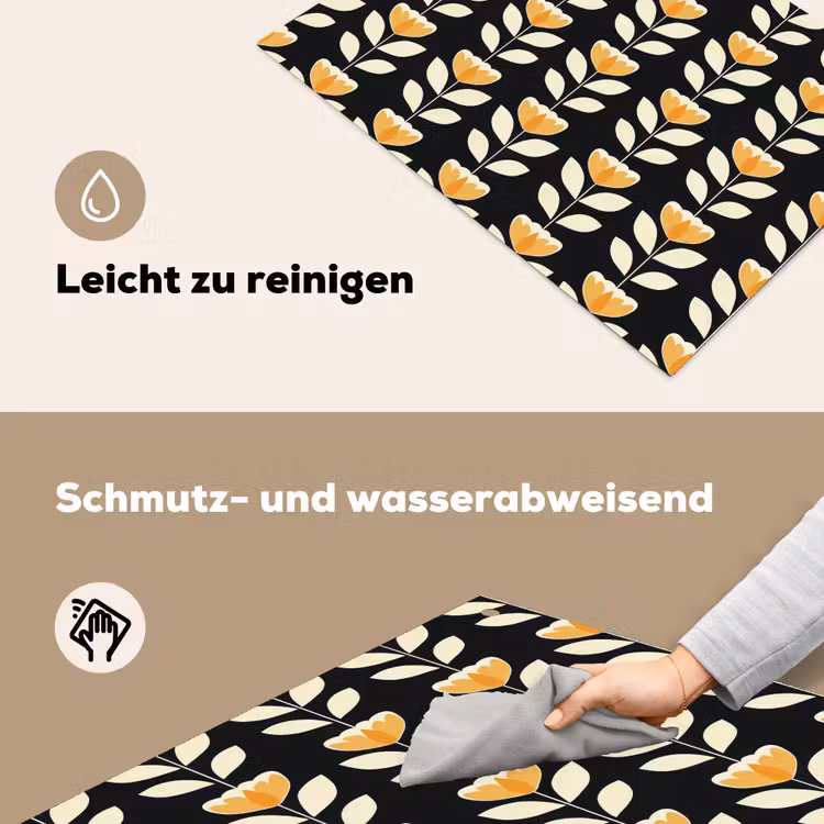 Retro - Bloem - Zwart - Okergeel Inductie beschemer met haakjes klein 777 -ky-schoon-de