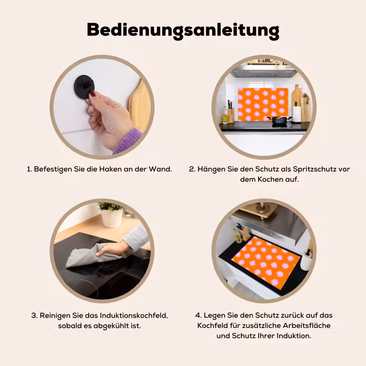Retro - Bloemen - Oranje Inductie beschemer met haakjes klein 777 -ky-gebruik-de