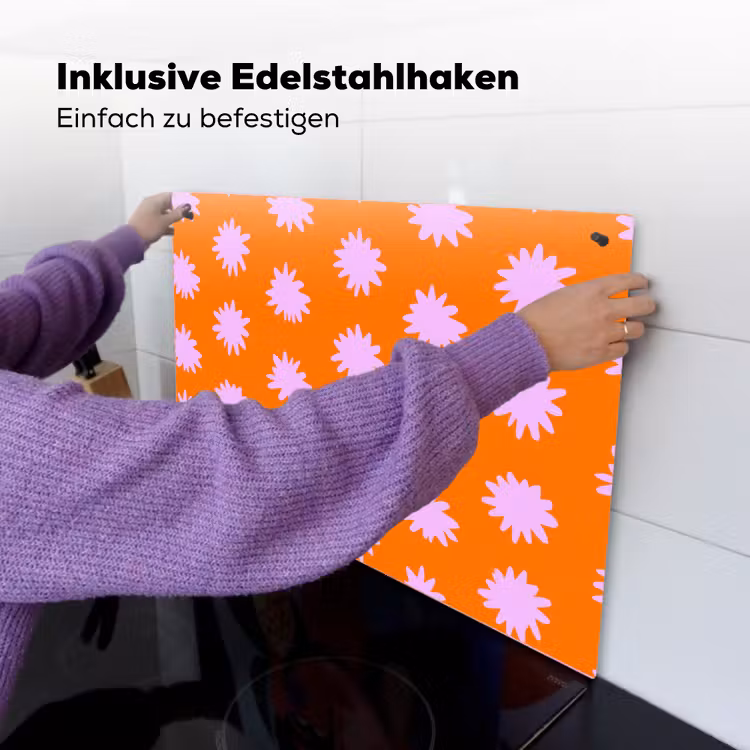Retro - Bloemen - Oranje Inductie beschemer met haakjes klein 777 -ky-ophangen-de