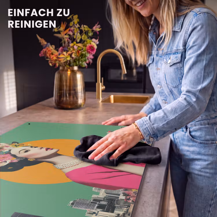 2-in-1 Herdabdeckplatte & Spritzschutz - Retro - Frau - Stadt - Sonne — 5