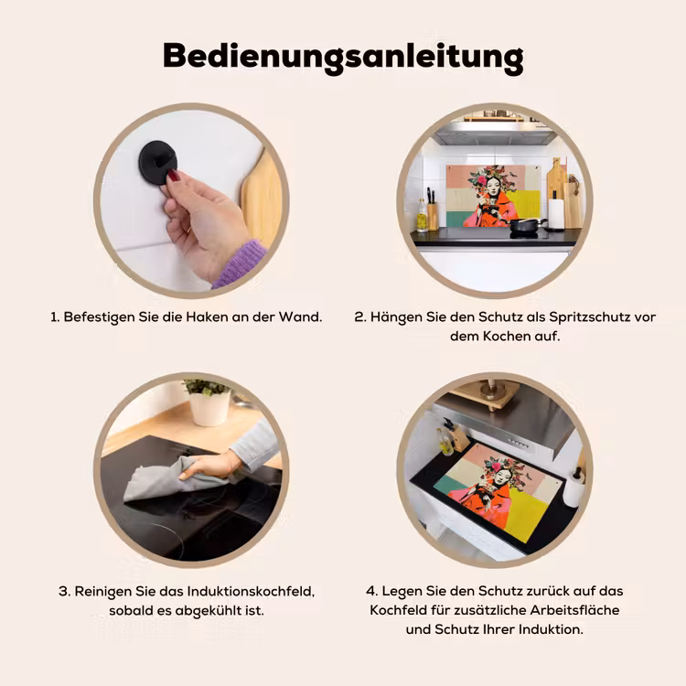 2-in-1 Herdabdeckplatte & Spritzschutz - Retro - Frau - Tasse - Schmetterlinge - Retro - Vrouw - Kopje - Vlinders Inductie beschemer met haakjes klein
