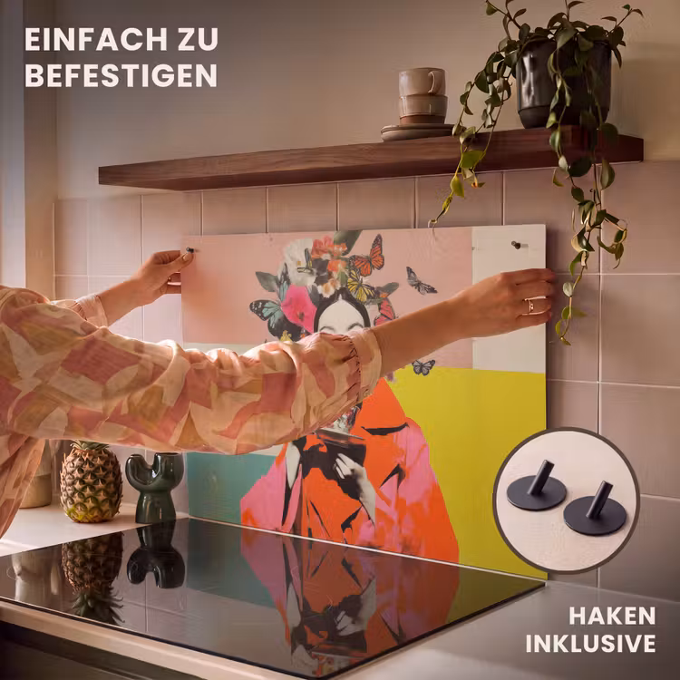 2-in-1 Herdabdeckplatte & Spritzschutz - Retro - Frau - Tasse - Schmetterlinge - Retro - Vrouw - Kopje - Vlinders Inductie beschemer met haakjes klein