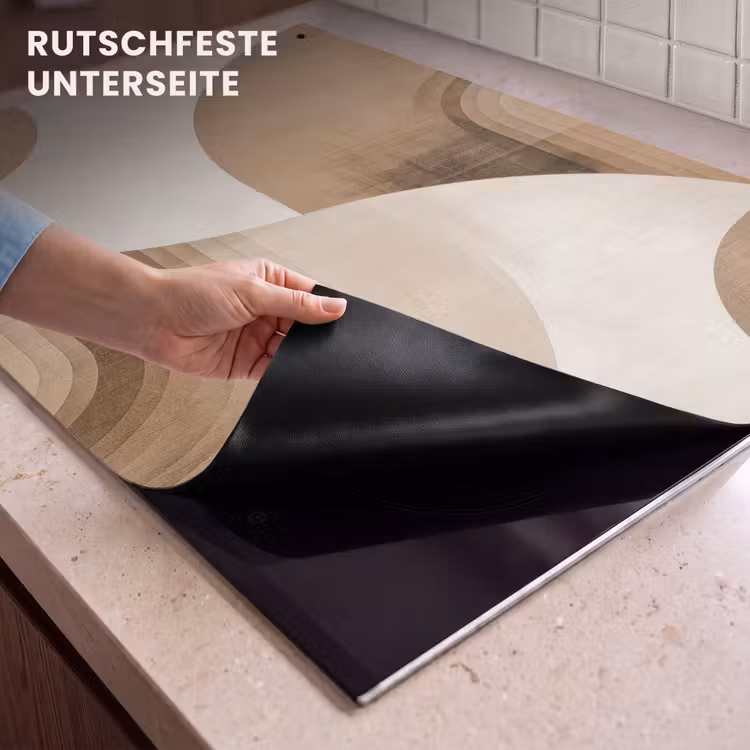 2-in-1 Herdabdeckplatte & Spritzschutz - Retro - Geometrische Schichten - Erdtöne - Retro - Geometrische lagen - Aardetinten Inductie beschemer met haakjes klein