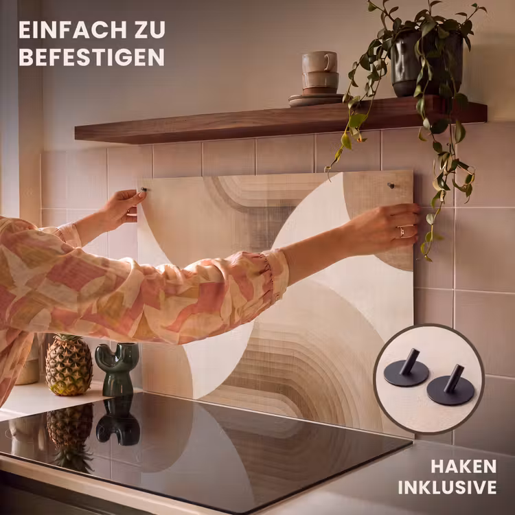 2-in-1 Herdabdeckplatte & Spritzschutz - Retro - Geometrische Schichten - Erdtöne - Retro - Geometrische lagen - Aardetinten Inductie beschemer met haakjes klein