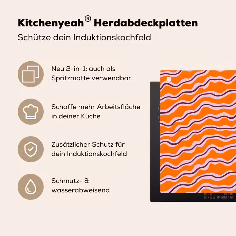 Retro - Golvend - Oranje Inductie beschemer met haakjes klein 777 -ky-usp-de