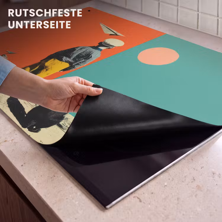 2-in-1 Herdabdeckplatte & Spritzschutz - Retro - Junge - Hund - Rot - Grün - Retro - Jongen - Hond - Rood - Groen Inductie beschemer met haakjes klein