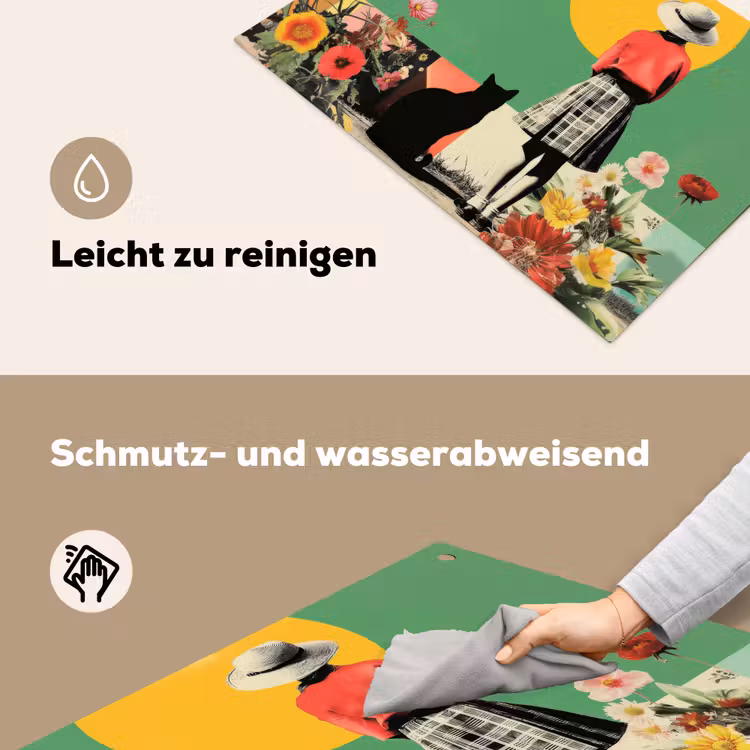 2-in-1 Herdabdeckplatte & Spritzschutz - Retro - Mädchen - Katze - Sonne - Retro - Meisje - Kat - Zon Inductie beschemer met haakjes klein