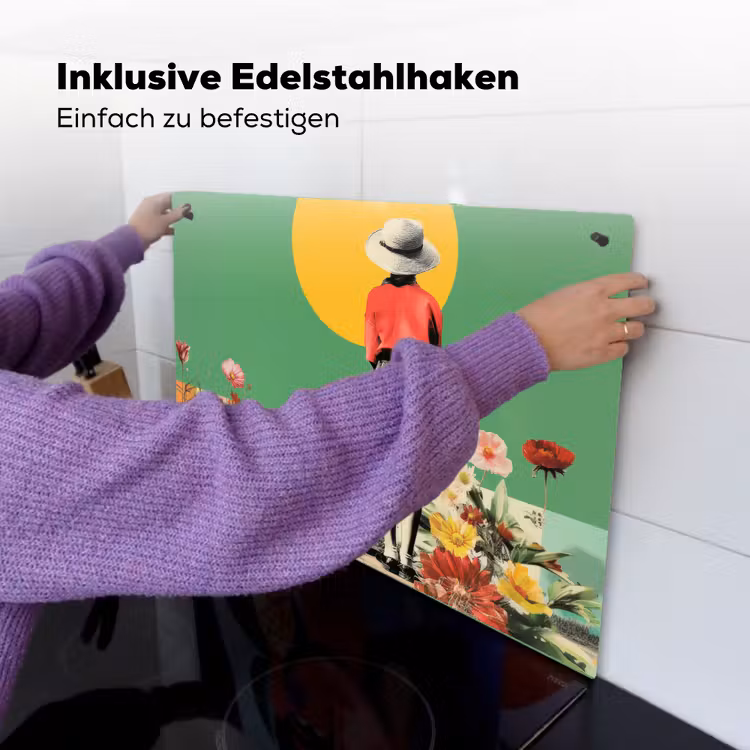 2-in-1 Herdabdeckplatte & Spritzschutz - Retro - Mädchen - Katze - Sonne - Retro - Meisje - Kat - Zon Inductie beschemer met haakjes klein