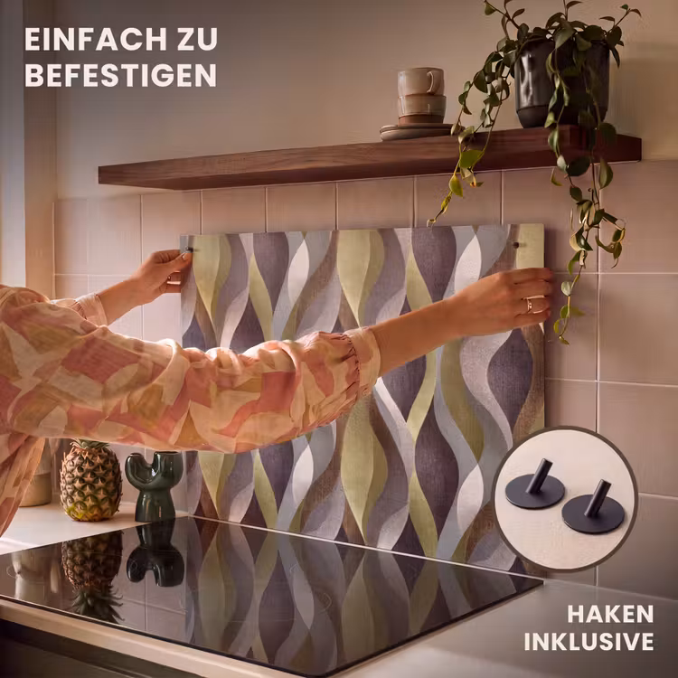 2-in-1 Herdabdeckplatte & Spritzschutz - Retro - Orbits - Bunt - Retro - Banen - Kleurrijk Inductie beschemer met haakjes klein 777