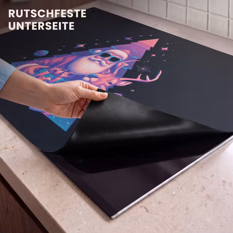 2-in-1 Herdabdeckplatte & Spritzschutz - Retro - Weihnachtsmann - Rentier - Weihnachtsbaum - Retro - Kerstman - Rendieren - Kerstboom Inductie beschemer met haakjes klein