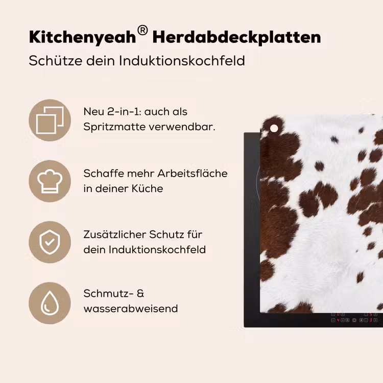 Koeienhuid - Klassiek - Bruin Inductie beschemer met haakjes klein -ky-usp-de