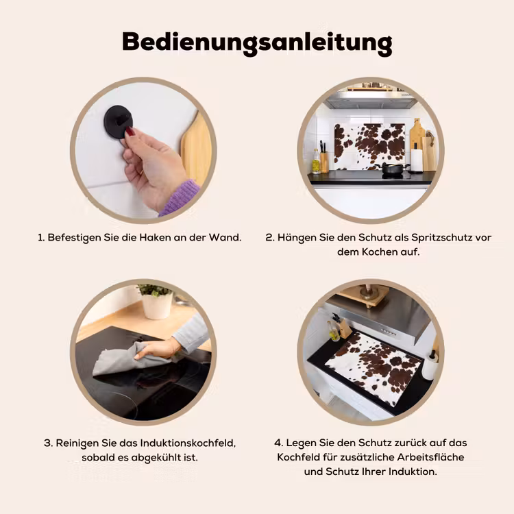 Koeienhuid - Klassiek - Bruin Inductie beschemer met haakjes klein -ky-gebruik-de