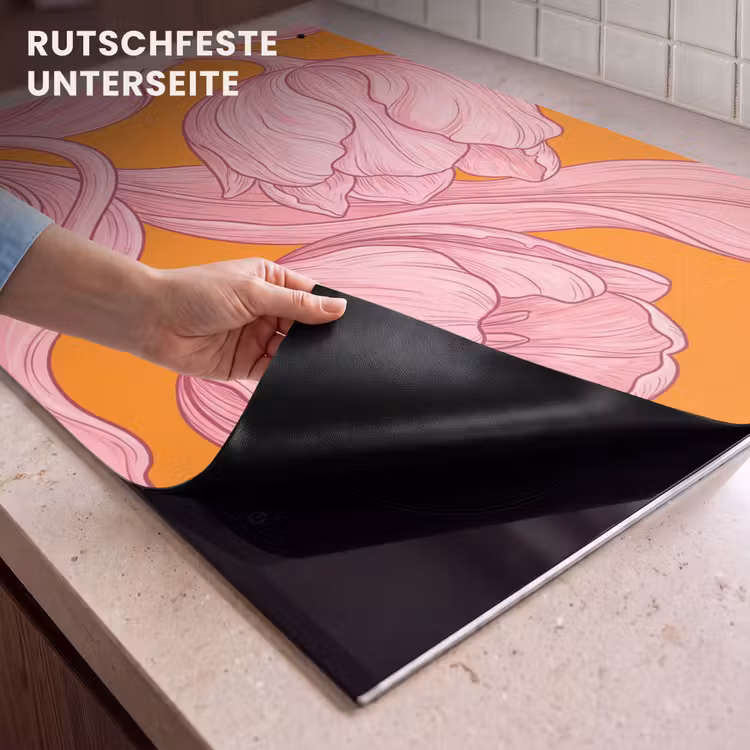 2-in-1 Herdabdeckplatte & Spritzschutz - Rosa Blumen – Modern - Roze bloemen - Modern Inductie beschemer met haakjes klein