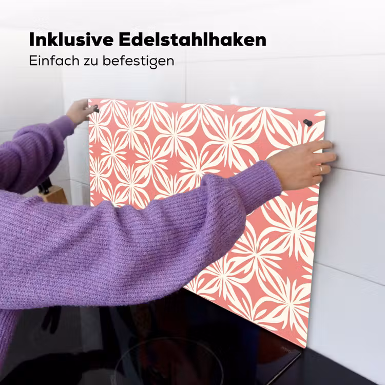 Roze - Bloemenmotief - Wit - Modern Inductie beschemer met haakjes klein 777 -ky-ophangen-de
