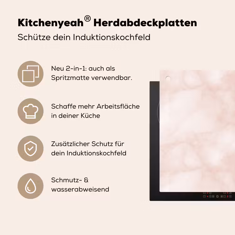 Roze - Marmer - Crème Inductie beschemer met haakjes klein 777 -ky-usp-de