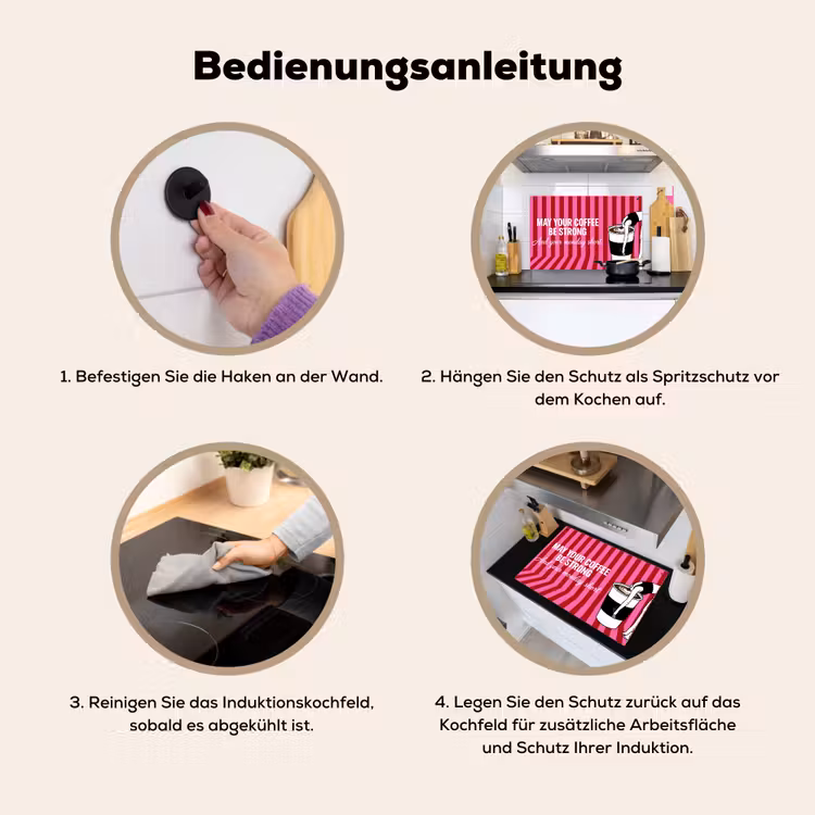 Roze - Strepen - Koffie - Maandag Inductie beschemer met haakjes klein -ky-gebruik-de