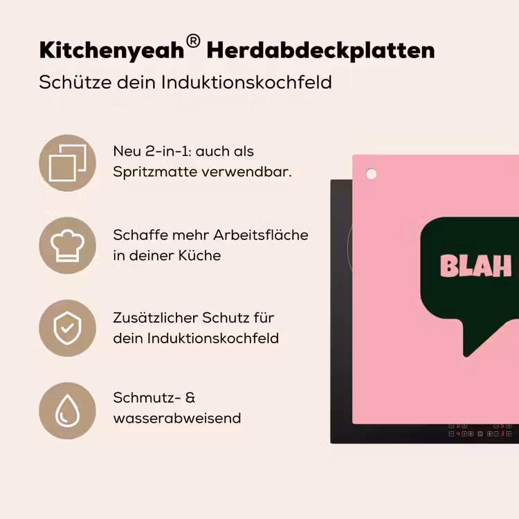 Roze - Tekstwolk - Groen - BLAH BLAH BLAH Inductie beschemer met haakjes klein -ky-usp-de