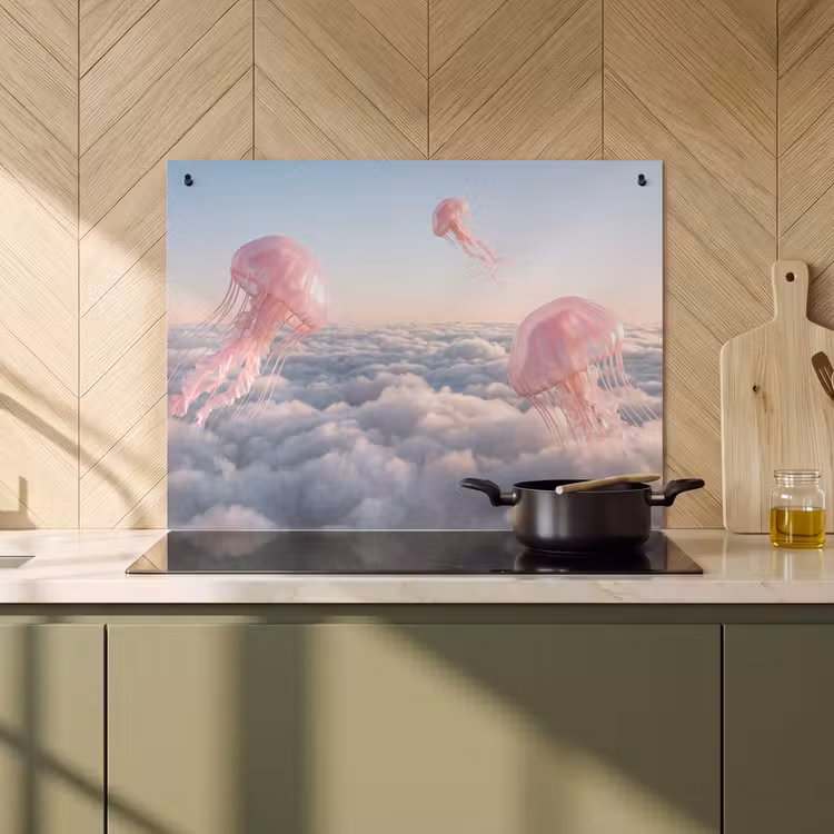 2-in-1 Herdabdeckplatte & Spritzschutz - Rosa Tier – Wolken - Roze dier - Wolken Inductie beschemer met haakjes klein