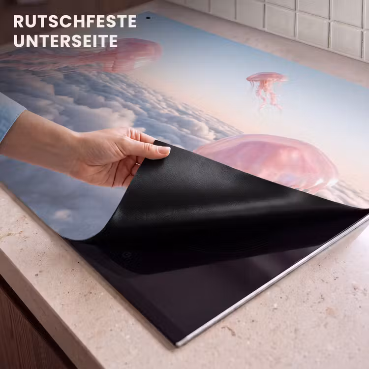 2-in-1 Herdabdeckplatte & Spritzschutz - Rosa Tier – Wolken - Roze dier - Wolken Inductie beschemer met haakjes klein