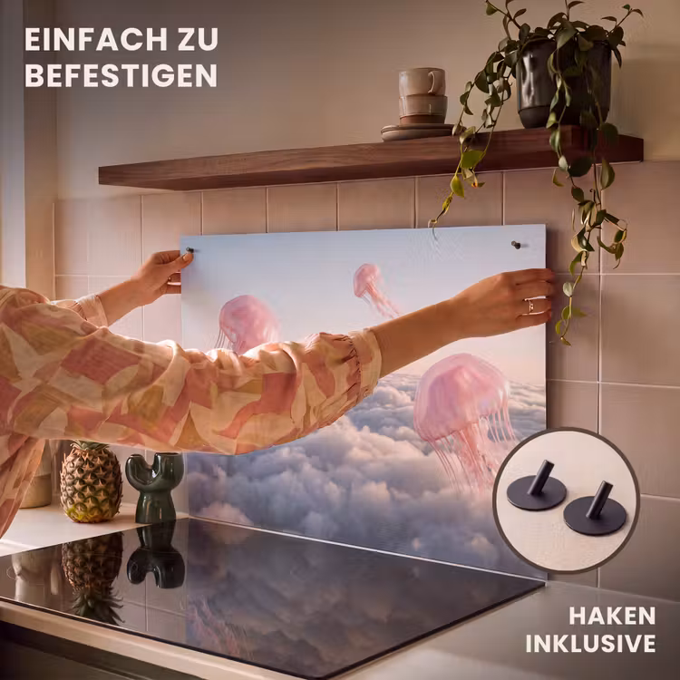 2-in-1 Herdabdeckplatte & Spritzschutz - Rosa Tier – Wolken - Roze dier - Wolken Inductie beschemer met haakjes klein