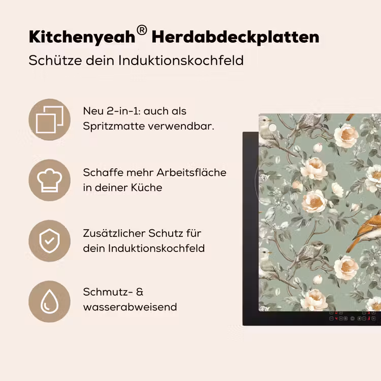 Roze - Vogels - Kleurrijk Inductie beschemer met haakjes klein 777 -ky-usp-de