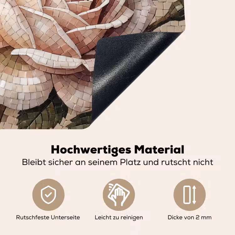 Roos - Mozaïek - Bloemen - Klassiek - Beige Inductie beschemer met haakjes klein -ky-onderkant-de