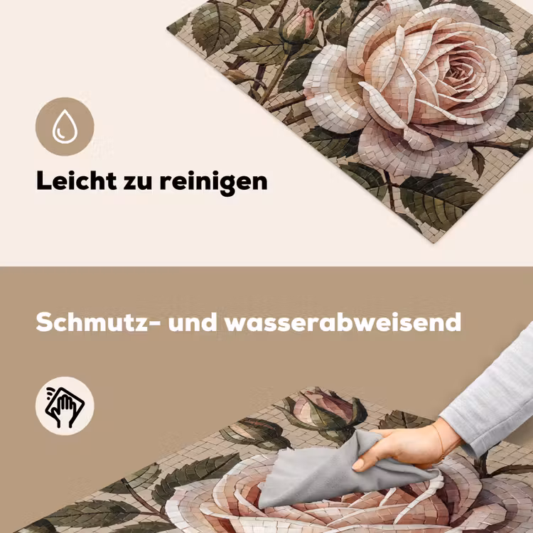 Roos - Mozaïek - Bloemen - Klassiek - Beige Inductie beschemer met haakjes klein -ky-schoon-de