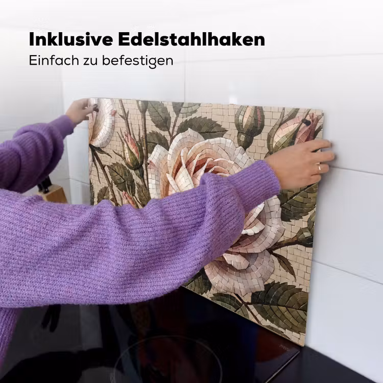 Roos - Mozaïek - Bloemen - Klassiek - Beige Inductie beschemer met haakjes klein -ky-ophangen-de