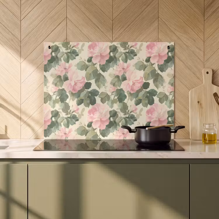 2-in-1 Herdabdeckplatte & Spritzschutz - Rosen - Botanisch - Rosa - Rozen - Botanisch - Roze Inductie beschemer met haakjes klein 777