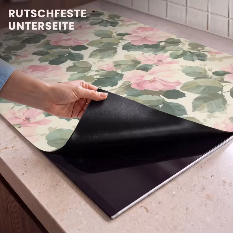 2-in-1 Herdabdeckplatte & Spritzschutz - Rosen - Botanisch - Rosa - Rozen - Botanisch - Roze Inductie beschemer met haakjes klein 777