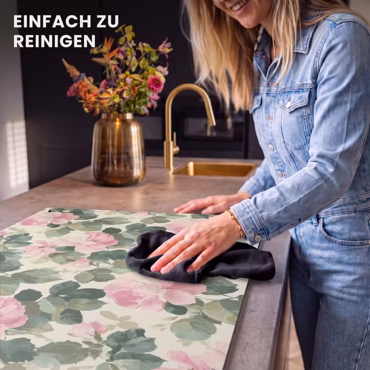 2-in-1 Herdabdeckplatte & Spritzschutz - Rosen - Botanisch - Rosa - Rozen - Botanisch - Roze Inductie beschemer met haakjes klein 777